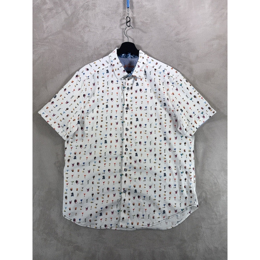 Robert Graham Button Down Shirt Mens XL White Cocktail Martini Drink Print